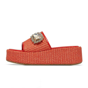 Big Women's Thick Sole Round Open Toe <b>Slides</b> Flat Casual Braided Upper Sandals Slippers <b>Large</b> Size 46 Wedge Shoes - Product Image 3