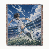Couverture en tapisserie de football anime personnalisée OEM, mélange de polyester et de coton, douce, durable, résistante à la décoloration, tissée jacquard
