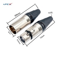 Apex APX-167 OEM personnalisé 1/4 TRS stéréo Jack prise cuivre plaqué or en alliage de zinc 3.5mm connecteur mâle adaptateur IP67 25A 150V