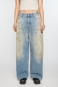 メンズ カスタム ヴィンテージ ヒップホップ ジーンズ ダメージ ウォッシュ ストレート バギーフィット ワイドレッグ デニム パンツ サマーシーズン カジュアル フロント - Product Image 2