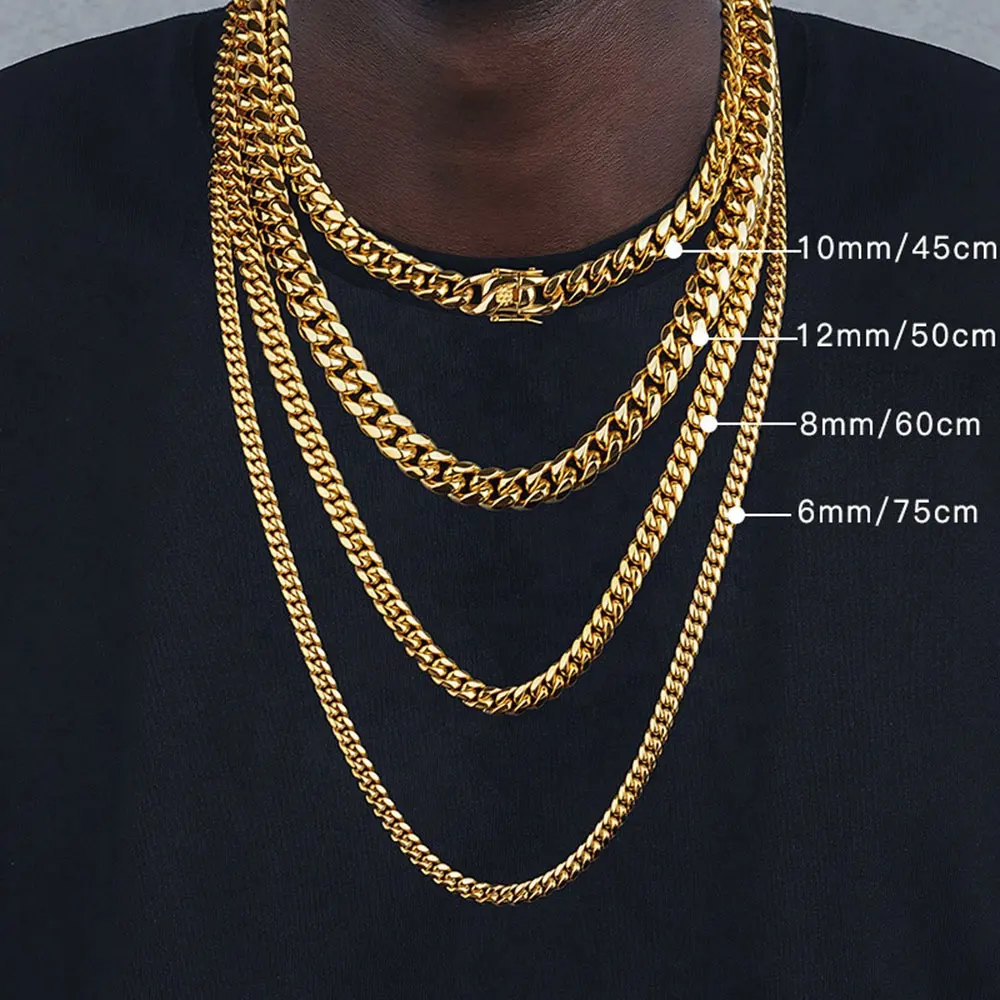 Hip-Hop Miami Thick Cuban Link Chain Stainless Steel Necklace For Men Women 18k Gold Plated Jewelry Bracelets