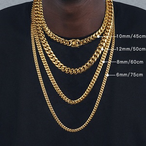 <span class=keywords><strong>Collana</strong></span> in acciaio inossidabile con catena a maglia cubana spessa Hip-Hop Miami per <span class=keywords><strong>uomo</strong></span> donna bracciali con gioielli placcati in oro 18 carati - Product Image 1