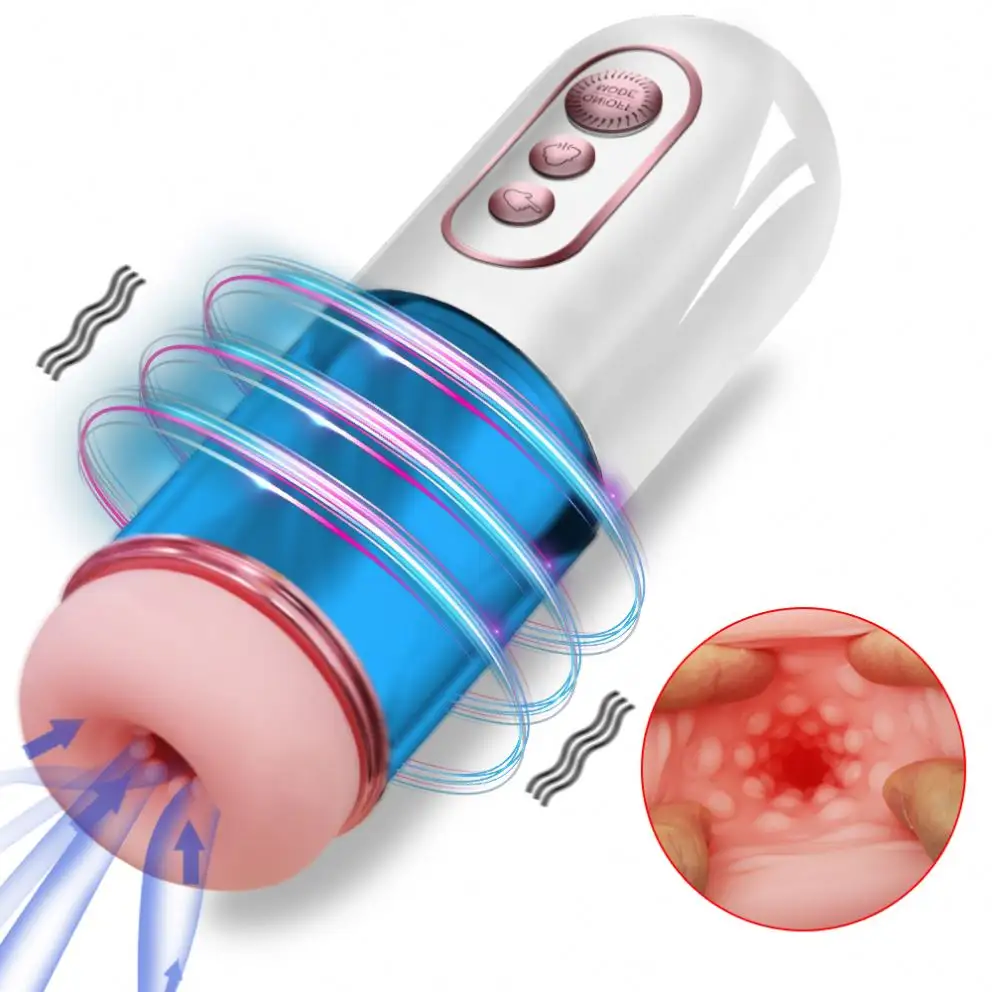 Masturbazione testurizzata 3D masturbatore maschile a mani libere con figa tascabile elettrica con ventosa giocattoli adulti del sesso orale per uomini corpo intero