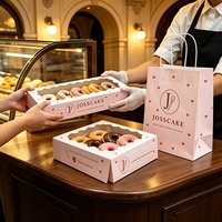 Boîte à donuts personnalisée avec fenêtre, en papier alimentaire, emballage pour donuts, sac de courses en papier assorti, pour boulangerie à emporter, OEM ODM