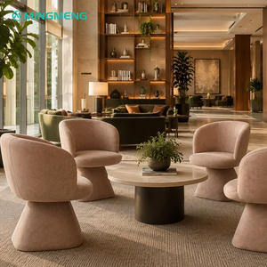 Luxury Hotel Lobby Round Sintered Stone Table And Velvet Upholstered Armchair <b>Set</b> Commercial Reception Lounge Coffee Table Chair - Product Image 5