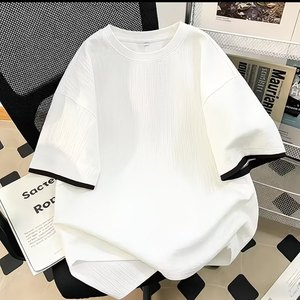 T-shirt surdimensionné pour homme, manches 7/8, col rond, coton, fibre de bambou, tricoté, décontracté, streetwear - Product Image 1