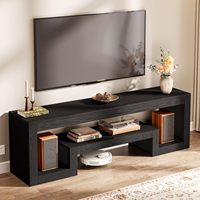 Meuble TV HANYEE en bois grainé noir avec rangement ouvert, console multimédia simple et moderne pour salon