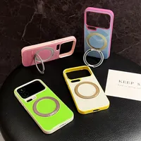 Coque de téléphone brillante à blocs de couleur tendance avec support magnétique rotatif pour Samsung Galaxy S26 Ultra S25 Plus S24