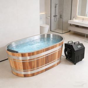 Bañera Portátil en Forma de U de Cedro Rojo para Inmersión en Agua Fría, con Enfriador de Agua Integrado de 1HP, para Gimnasio/<span class=keywords><strong>Spa</strong></span> - Product Image 1