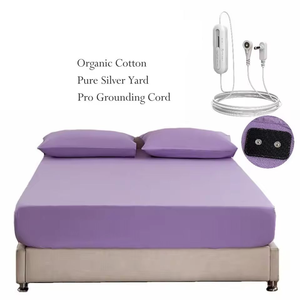 Sábana de cama de algodón de Color púrpura Queen, fibra de plata 5%, nuevas <span class=keywords><strong>sábanas</strong></span> inferiores <span class=keywords><strong>ajustables</strong></span> con alfombrilla de puesta a tierra tejida - Product Image 1