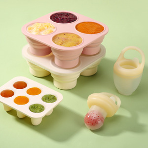 Silicone <b>Folding</b> Baby Food Container 4 Cup With Lid Foldable Food <b>Storage</b> <b>Box</b> For Travel And Baking - Product Image 3