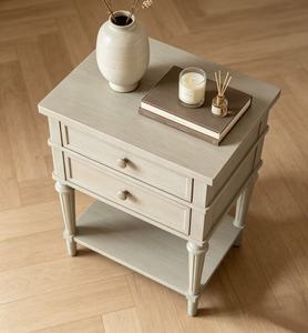 Premium Light Grey Solid Wood Nightstand,2 Drawers Open Bottom Shelf Turned Leg Bedside Cabinet for Coastal Bedroom <b>Night</b> <b>Stand</b> - Product Image 2
