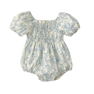 Sommer Neues Baby Mädchen Kinder Dünner Baumwoll-Blumen-Puffärmel Kurzarm Baby Body Strampler Mädchenkleid Schwestern Outfit - Product Image 1