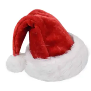 Classic Red Christmas hat Xmas Plush Santa hat with White faux fur Trim and pompom for Christmas Day