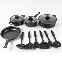 Ensemble de 13 ustensiles de cuisine en granit antiadhésif, écologiques et durables, comprenant poêle à frire, marmite et ustensiles en nylon – Compatible gaz et induction pour la cuisine domestique