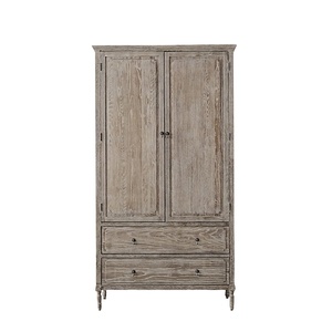 Antique French <strong>Rustic</strong> Finish 2 Doors Wooden <strong>Wardrobe</strong> - Product Image 1