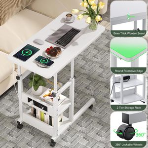 <span class=keywords><strong>Table</strong></span> de <span class=keywords><strong>console</strong></span> de stockage à 2 niveaux en forme de C réglable en hauteur avec port USB <span class=keywords><strong>Table</strong></span> d'appoint de station de charge pour ordinateur portable mobile pour canapé canapé