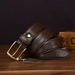 Cinturón de Cuero de Textura Gruesa Vintage para Hombre, Cinturón de Cuero Vacuno Genuino con Hebilla de Cobre, Cinturones de Primera Calidad para Jeans de Hombre - Product Image 5