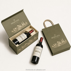 Caja de Regalo para Vino Verde Oliva Personalizada Profesional con Ilustración Dorada, Tapa con Bisagras, Inserto Moldeado, Empaque Individual para Botella - Product Image 4