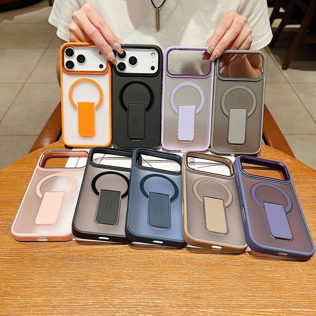 Matte Translucent Shockproof Magnetic Phone Cover for 12 13 14 15 16 & 17 Pro Max Luxury Invisible Kickstand Phone Grip