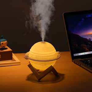 Humidificateur Jupiter sur support en bois, 500 ml, ultrasonique, avec lumière à changement de couleur, pour la maison, le bureau, l'aromathérapie, commande tactile - Product Image 5