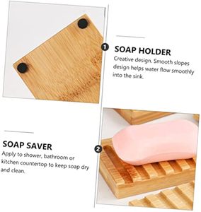 Porte-savon en bambou 2 pièces ensemble porte-savon auto-drainant plateau à savon en bambou naturel pour salle de bain cuisine <span class=keywords><strong>douche</strong></span> et évier - Product Image 6