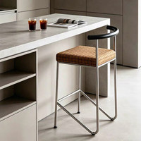 Tabouret de bar moderne en acier inoxydable, style mid-century, dossier incurvé, assise en coton et lin à carreaux, finition miroir, pour la maison, la cuisine, la salle à manger, l'hôtel