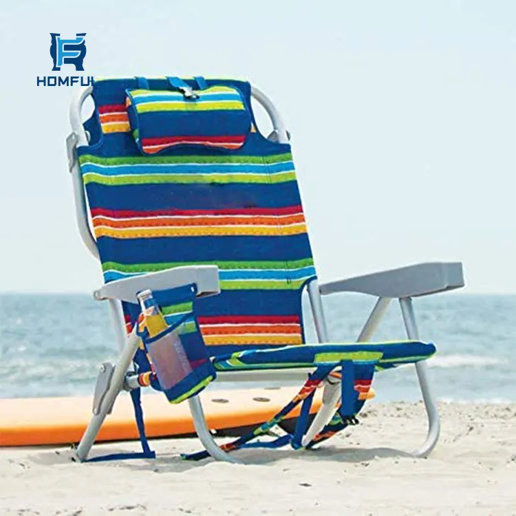HOMFUL оптовая продажа, портативный складной алюминиевый пляжный шезлонг, рюкзак в полоску, пляжный стул