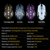 Ratón para Juegos con Cable T-WOLF V6, Profesional, Óptico LED, 3200 DPI, 6 Botones, USB, para Computadora, Portátil, PC