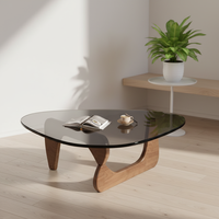 Table basse moderne minimaliste en verre trempé avec structure en bois - Design compact légèrement luxueux pour les petites maisons et les salons