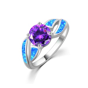แหวนคริสตัลสีม่วงและโอปอลสีน้ำเงิน |   เครื่องประดับวงแหวนเงิน - Product Image 1