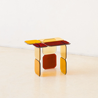 Table d'appoint Memphis en verre coloré, style patchwork géométrique, table d'appoint vintage en verre dégradé