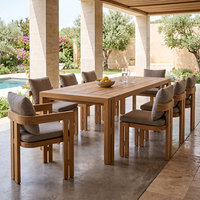 Ensemble de table et chaises de salle à manger d'extérieur en teck à lattes, résistant aux intempéries, de luxe, résistant aux UV, meubles de villa