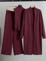 Damen Strickwaren Dreiteiliges Set Langer Cardigan Weste Weite Hose Lässiger Lockerer Schnitt Herbst Winter Großhandel