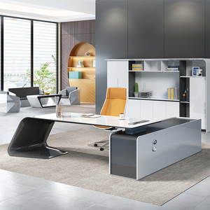 Escritorio de oficina ejecutivo extensible blanco moderno para CEOs con estilo de madera de panel para ejecutivos y uso de oficina - Product Image 2