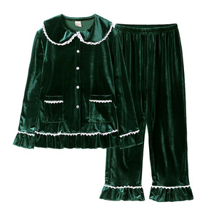 Pijamas <span class=keywords><strong>de</strong></span> <span class=keywords><strong>Terciopelo</strong></span> Verde y Rojo para Navidad, Conjuntos <span class=keywords><strong>de</strong></span> Pijamas Familiares al por Mayor para Mujer, <span class=keywords><strong>Hombre</strong></span> y Niño, Envío Directo - Product Image 6