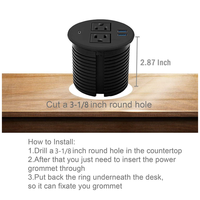 Station de charge pour poste de travail de 2 m (6,56 pi) avec cordon de 20 W, 80 mm, double prise CA et chargeur USB pour mobilier de bureau partagé