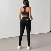 Ensemble 2 pièces transfrontalier : Gilet de sport respirant et résistant aux chocs, et Pantalon de sport taille haute moulant, tendance, pour la course, le fitness et le yoga