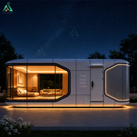 Maison-capsule spatiale de luxe, cabane préfabriquée pour complexe hôtelier, camping de glamping, zone panoramique, chambre d'hôtel avec fenêtre panoramique et salle de bain