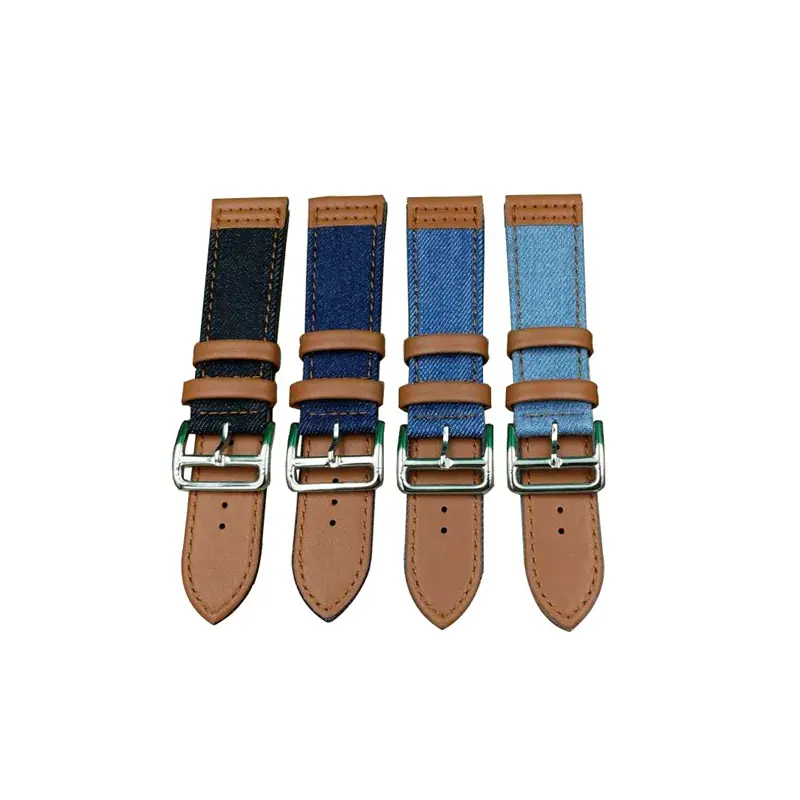 High-quality 18 20 22 24mm women men fashion nappa leather fabric jean replacement watch band strap wholesale for Apple watches