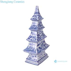Patrón de torre de flores de pájaro azul y blanco, escultura de <span class=keywords><strong>Pagoda</strong></span> de cerámica, árboles, formas, estatuas para el hogar, decoración de Navidad, RZSi58-E-F - Product Image 3