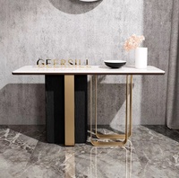 Table d'entrée moderne de luxe léger en métal ultra-étroite avec plateau en ardoise et marbre pour appartement, hôtel et maison