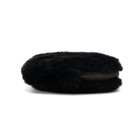 Porte-monnaie rond en fausse fourrure noire avec dragonne courte, fermeture éclair, mini pochette douce et moelleuse, durable, pour pièces de monnaie, clés, AirPods, usage quotidien