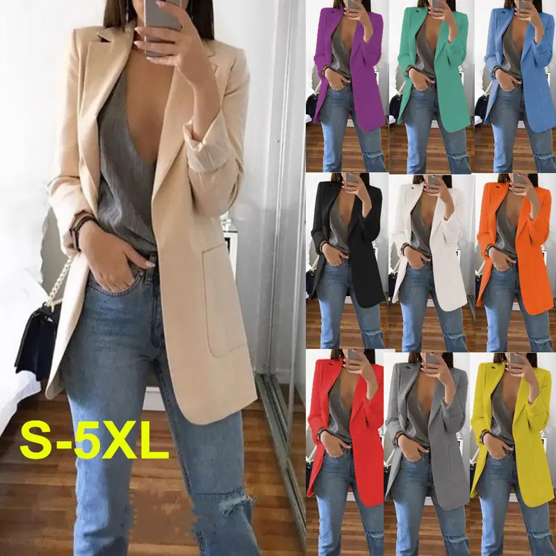 2022 Amazon Women Thin Blazer Office Lady Lapel Long Sleeve Coat Suit Slim Cardigan Solid Color Jacket Casual Tops For Women