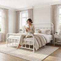 Cadre de lit classique victorien en acier blanc, stable et durable pour chambre, hôtel, appartement