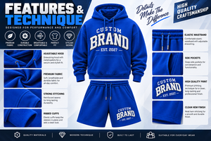 Conjunto de Sudadera con Capucha y Pantalones Cortos para Hombre, Marca Personalizada, Azul Rey, Felpa Francesa, Ropa Casual de Otoño, Diseño con Logotipo Frontal, Poliéster/Algodón Estampado - Product Image 6