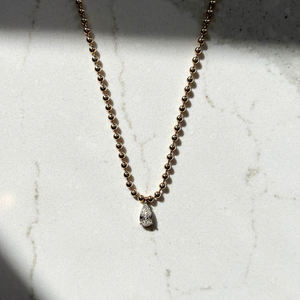 Collar de Cadena con Cuentas de Diamantes Gemnel Aria de 2 mm, Dije con Corte de Pera de Circonita Cúbica, Plata de Ley 925, Joyería para Mujer, Collar Chapado en Oro - Product Image 3