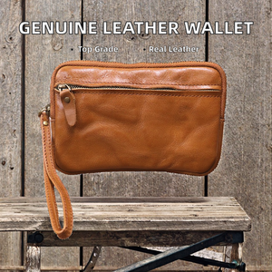 Portefeuille vintage en cuir véritable de haute qualité fait à la main avec fermeture éclair et doublure en polyester, portefeuille souple pour téléphone pour hommes et femmes - Product Image 2