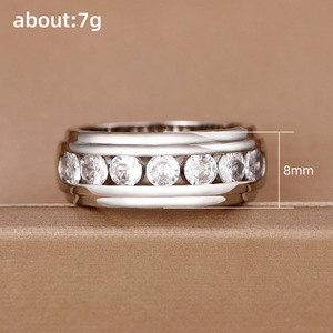 Bague d'éternité en tungstène F1757 avec sertissage de cristaux ronds, bague de mariage unisexe, design géométrique - Product Image 4