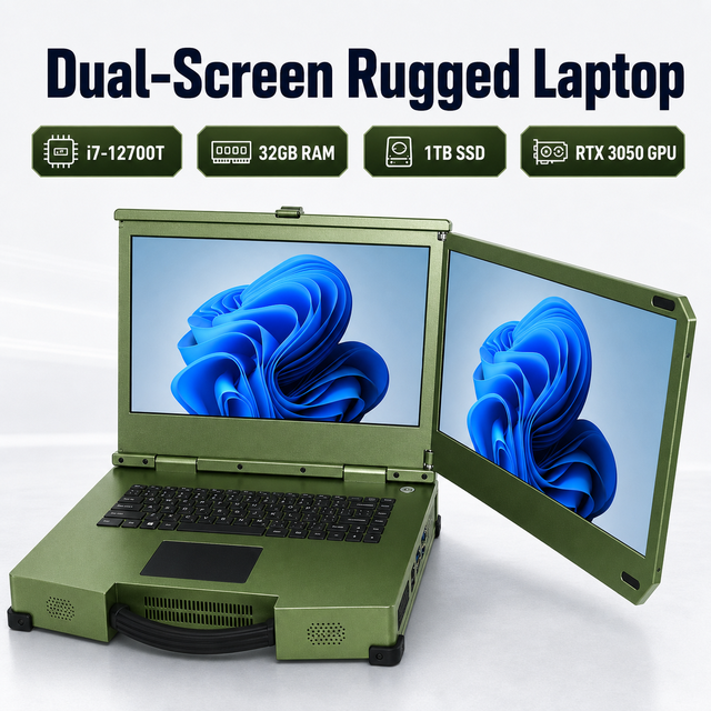 15.6 Inch Industrial Dual Screen Full HD Rugged Laptop Intel I7-12700H 32GB RAM 1TB SSD RTX3050 OEM ODM Stock AI Functions
